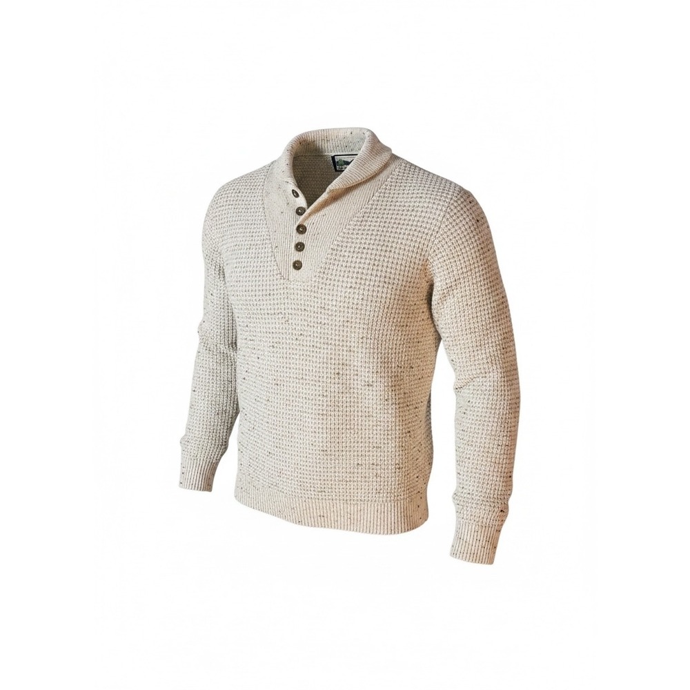 Shenandoah Mens Medium Beige Speckled Henley Mock Neck Knit Sweater USA